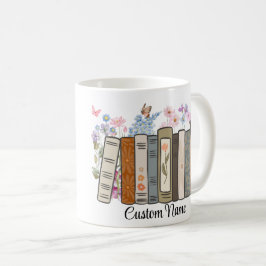 Personlig blommig böcker Mugg, Present till bokäls Kaffemugg