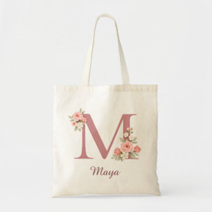 Personlig blommig bokstav M monogram väska