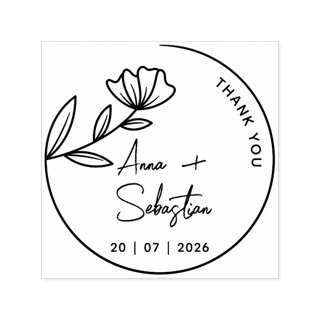 Personlig Blommig Bröllopsstämpel Självfärgande Stämpel (Design)