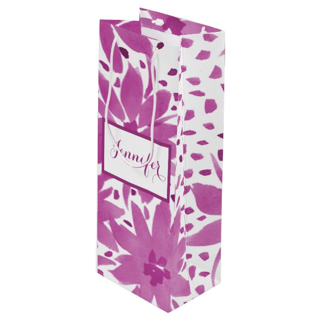 Personlig blommig design vinröd presentpåse (Framsidan Vinklad)