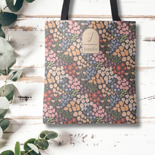 Personlig blommig handväska – Initial & Namn Tygkasse (Personalized Cottagecore Floral Tote Bag)
