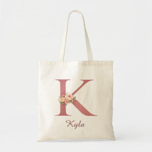 Personlig blommig initial K-monogram-handväska Tygkasse