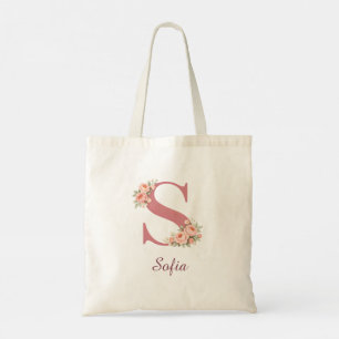 Personlig blommig initial S-monogram väskor