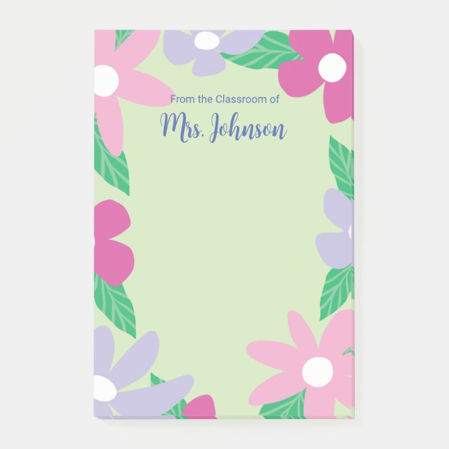 Personlig blommig lärare post-it block (Framsida)