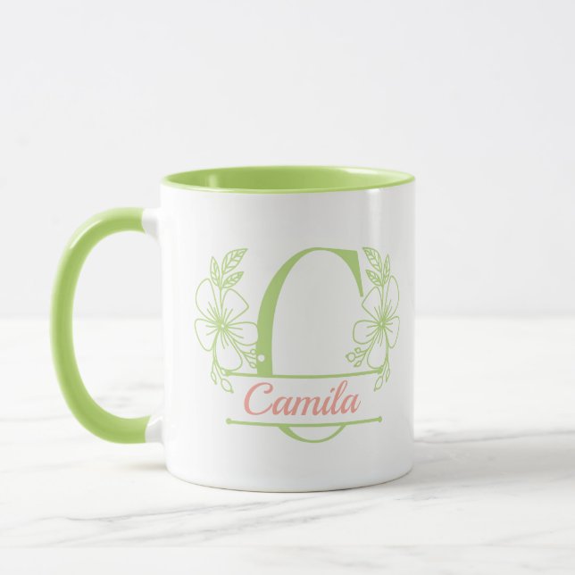Personlig blommig monogram bokstav C-mugg - specia Mugg (Vänster)