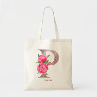 Personlig blommig monogram shoppingväska med bokst tygkasse