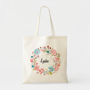 Personlig blommig namn tote – present till henne tygkasse