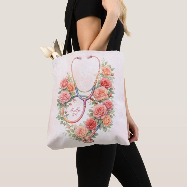 Personlig blommig rosa ros-stetoskop  tygkasse (Närbild)