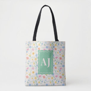 Personlig blommig totebag med initialer tygkasse