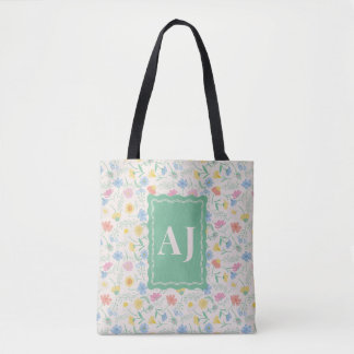 Personlig blommig totebag med initialer tygkasse