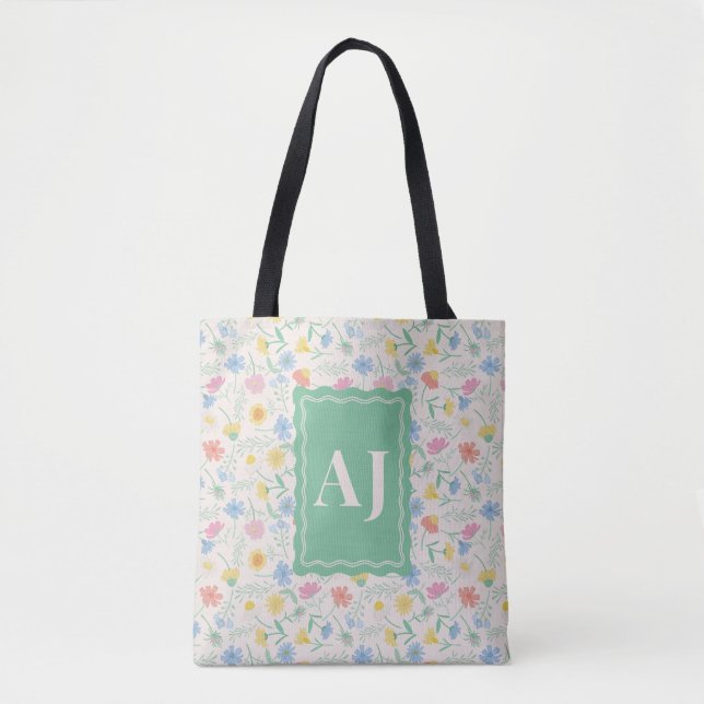 Personlig blommig totebag med initialer tygkasse (Framsida)