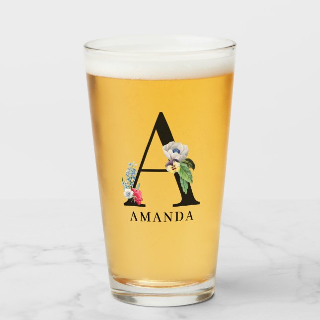 Personlig Blommigt Alphabet A Monogram  Glaskopp (Framsida fylld)