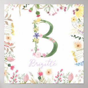 Personlig Blommigt Alphabet Initial Nursery Poster