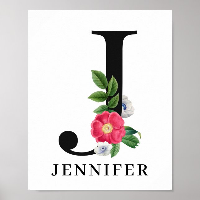 Personlig Blommigt Alphabet J Monogram Poster (Framsidan)