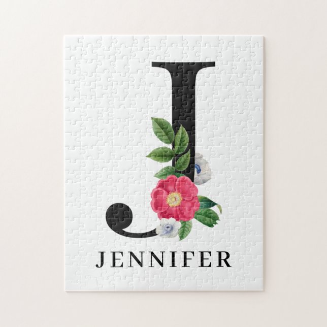 Personlig Blommigt Alphabet J Monogram Pussel (Vertikal)