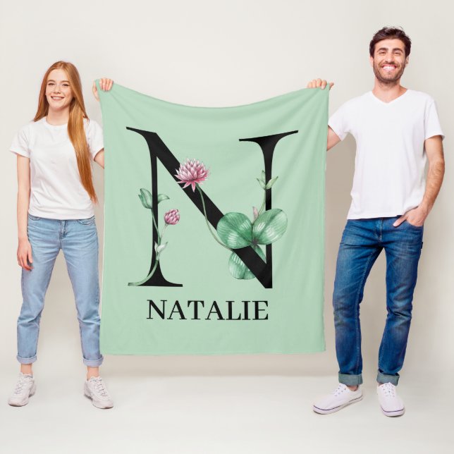 Personlig Blommigt Alphabet N Monogram Fleecefilt (På plats)