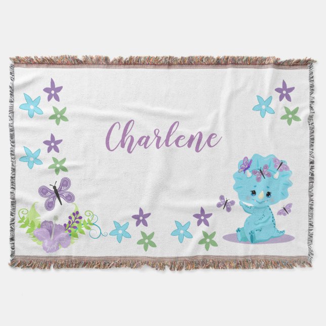Personlig Blommigt Baby Dinosaur Filt (Framsidan)