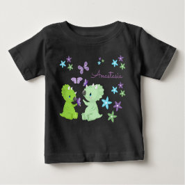 Personlig Blommigt Baby Dinosaur & Friend T Shirt