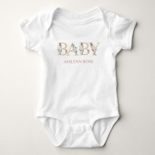 Personlig Blommigt Baby One Biet T Shirt