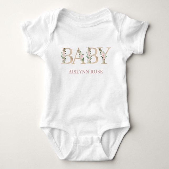 Personlig Blommigt Baby One Biet T Shirt (Framsida)