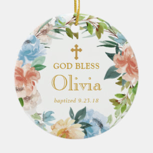 Personlig Blommigt Baptism Utandning Välsigna dig Julgransprydnad Keramik