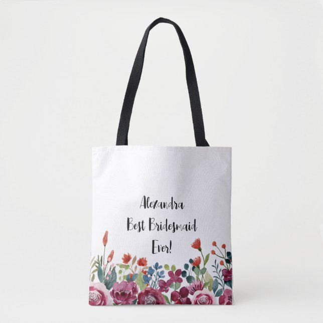 Personlig Blommigt bästa Bridesmaid någonsin i bag Tygkasse (Framsida)