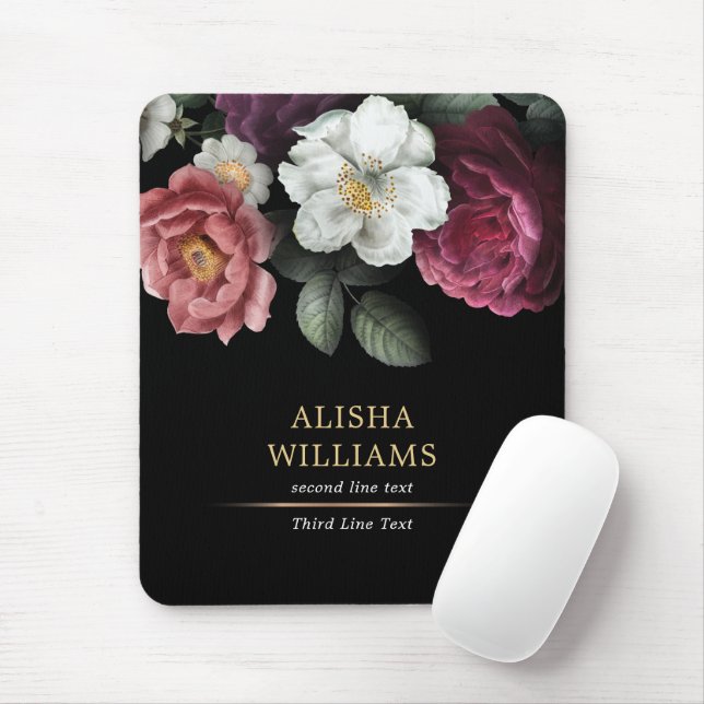 Personlig Blommigt Black Luxury Musmatta (Med mus)