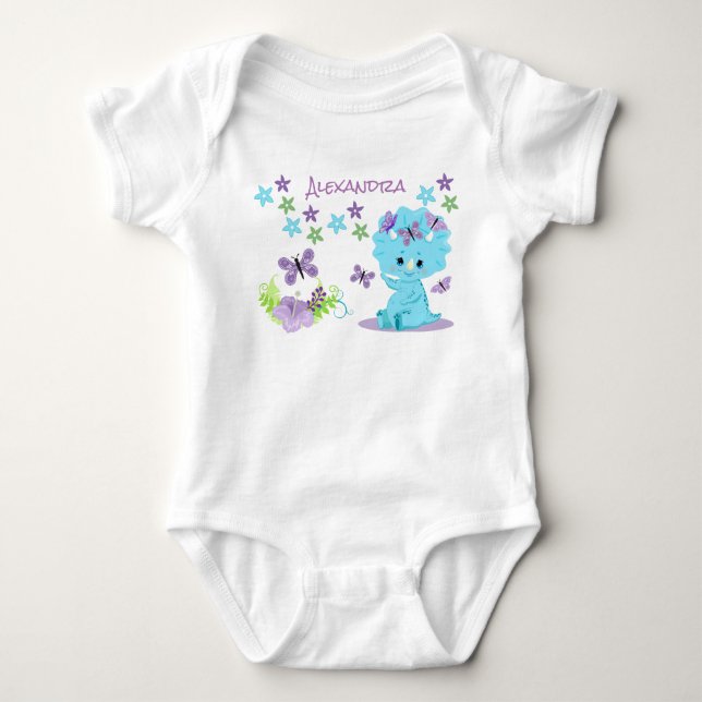 Personlig Blommigt Blue Baby Dinosaur T Shirt (Framsida)