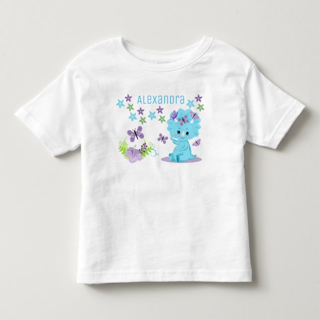 Personlig Blommigt Blue Baby Dinosaur T Shirt (Framsida)