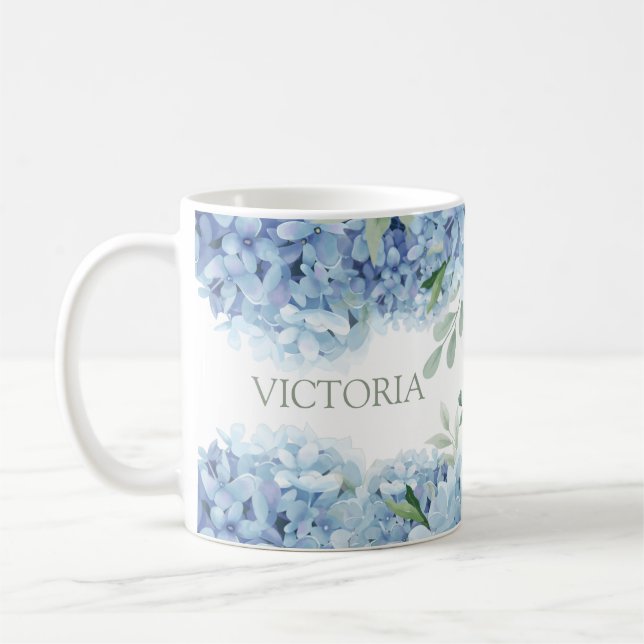 Personlig Blommigt Blue Hydrangea Kaffemugg (Vänster)