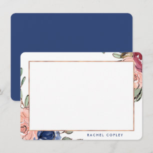 Personlig Blommigt Blue Rosa Elegant Stationery Anteckningskort