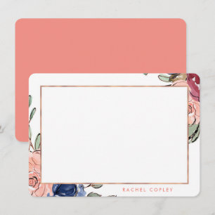 Personlig Blommigt Blue Rosa Elegant Stationery N Anteckningskort