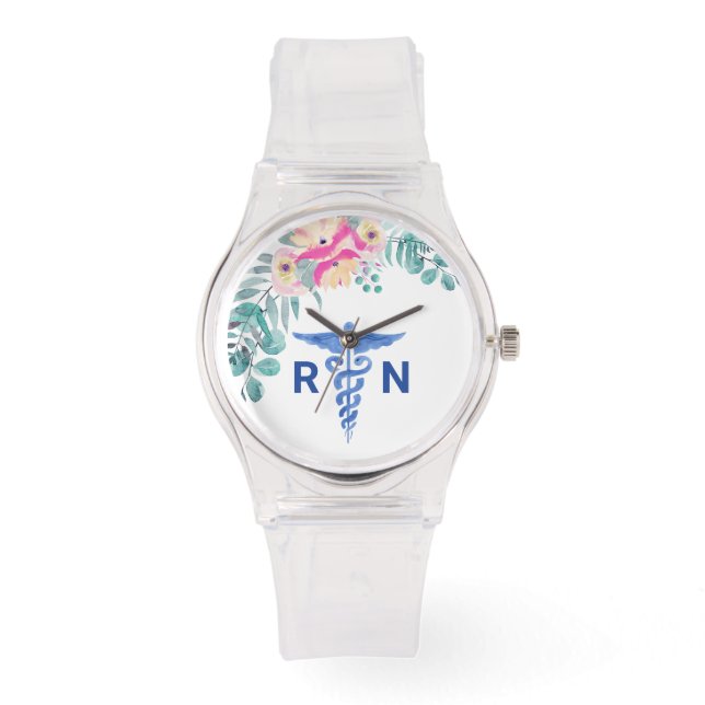 Personlig Blommigt Boho Nurse Monogram Gift Work Armbandsur (Framsida)