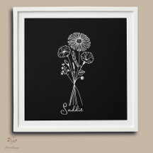Personlig Blommigt Bouquet Black & White Line Art