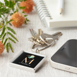 Personlig blommigt bouquet fyrkantig silverfärgad nyckelring