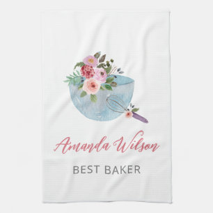 Personlig Blommigt Bowl och Whisker Bakers Kökshandduk