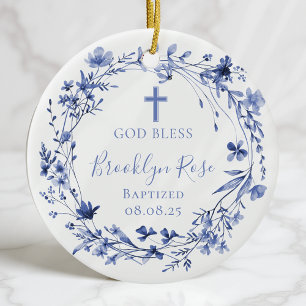 Personlig Blommigt Boy Girl Baptism Photo Julgransprydnad Keramik