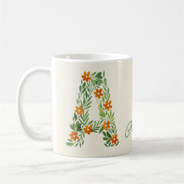 Personlig Blommigt Brev A med Orange Flowers Kaffemugg