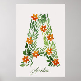Personlig Blommigt Brev A med Orange Flowers Poster