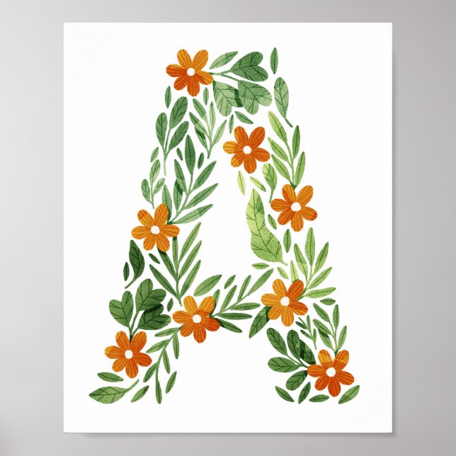Personlig Blommigt Brev A med Orange Flowers Poster (Framsidan)