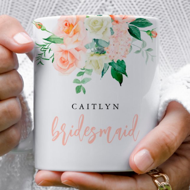 Personlig  Blommigt Bridesmaid Mugg (Skapare uppladdad)
