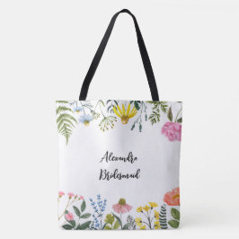 Personlig Blommigt Bridesmaid Tote Bag Tygkasse