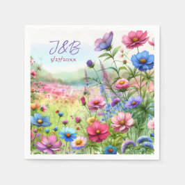Personlig Blommigt Bröllop Personlig Pappersservett