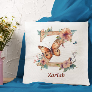 Personlig Blommigt Butterfly Brev Z Monogram Kudde