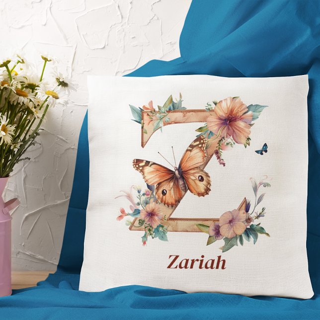 Personlig Blommigt Butterfly Brev Z Monogram Kudde (Skapare uppladdad)