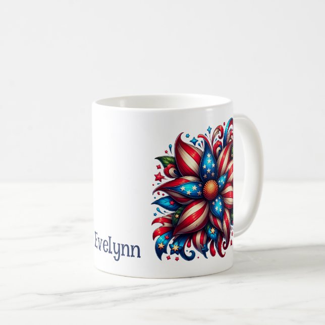 personlig Blommigt Coffee Mugg, 4:e juli Kaffemugg (Framsida höger)