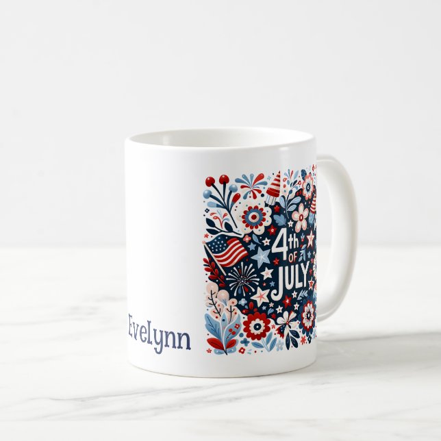 personlig Blommigt Coffee Mugg, 4:e juli Kaffemugg (Framsida höger)
