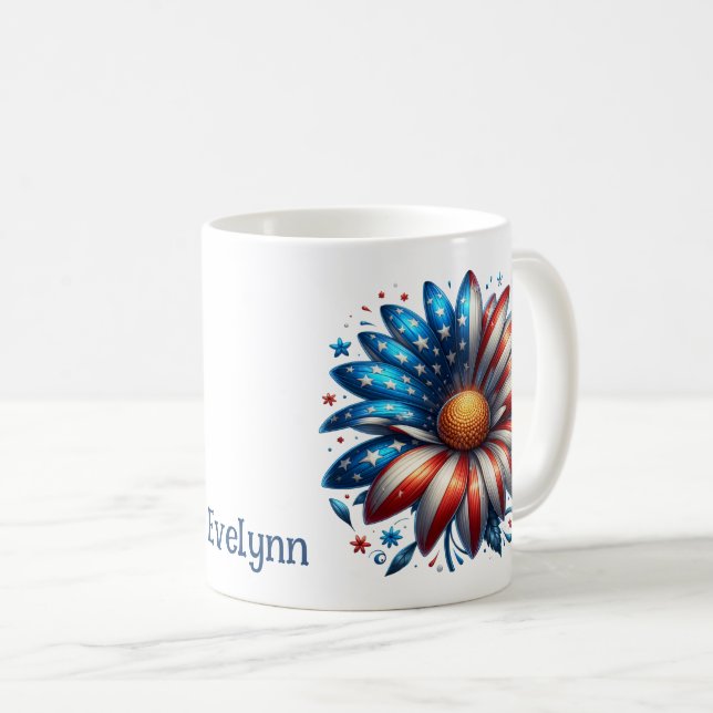 personlig Blommigt Coffee Mugg, 4:e juli Kaffemugg (Framsida höger)