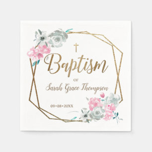 Personlig blommigt Flicka guld kor-baptism Pappersservett