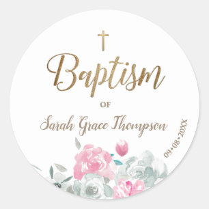 Personlig blommigt Flicka guld kor-baptism Runt Klistermärke